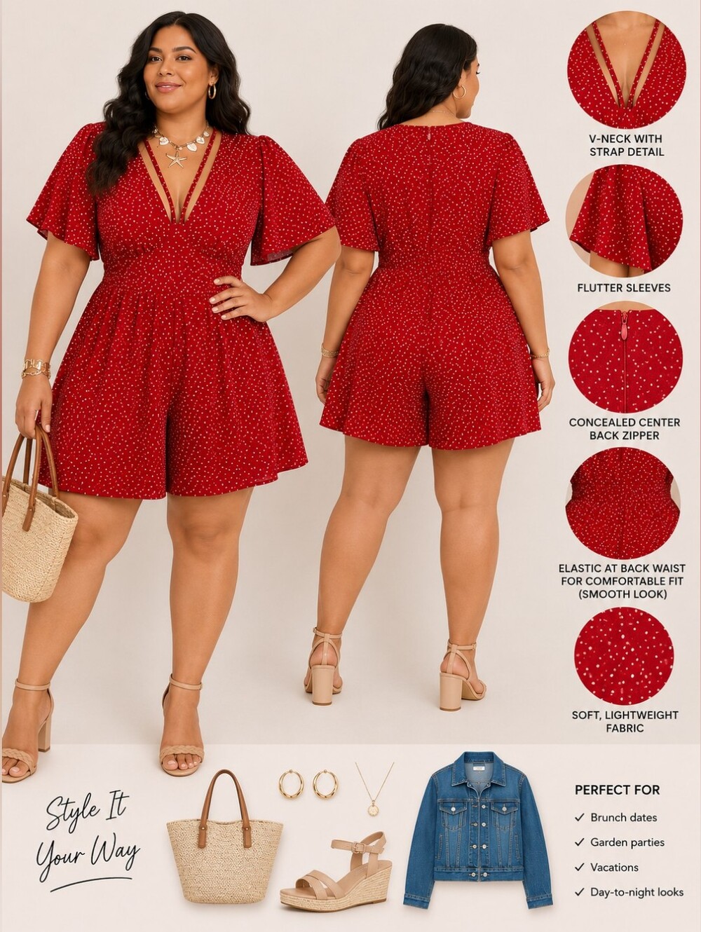 ❤️ Red Polka Dot Fit & Flare Romper – SHEIN